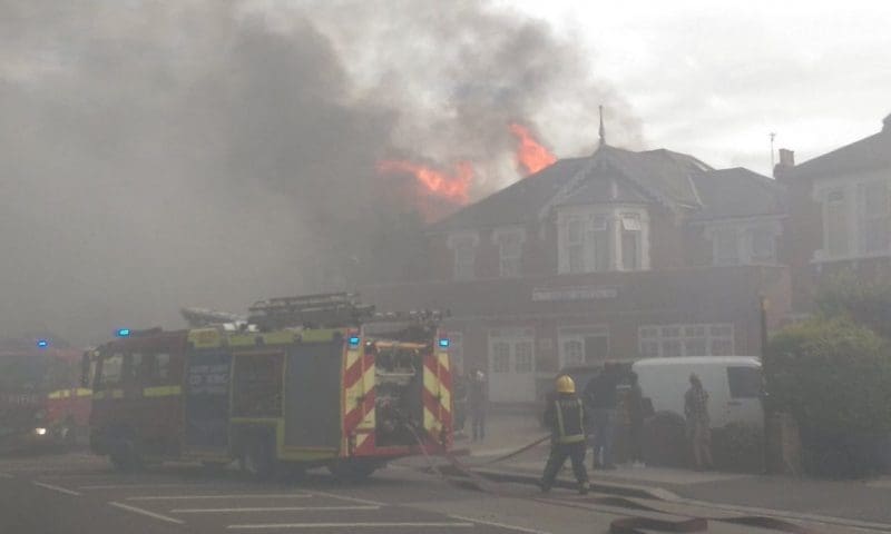 London hotel roof destroyed as huge blaze rips through property