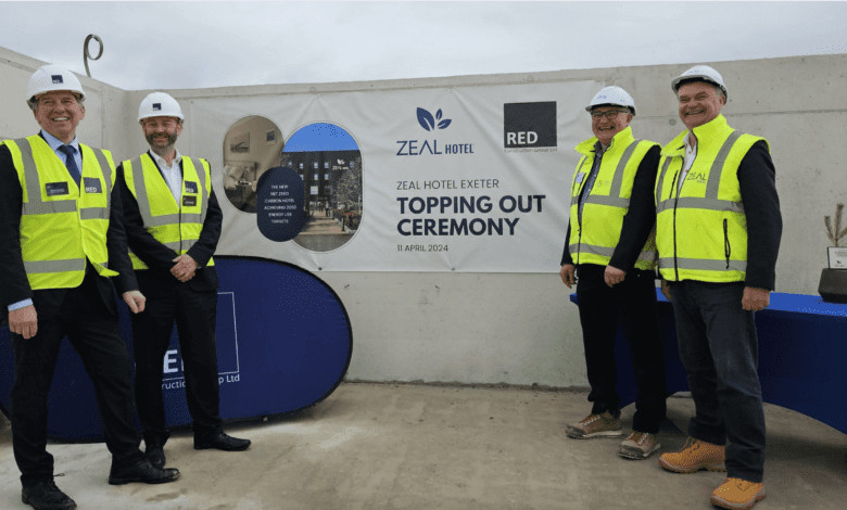 Zeal celebrates topping out for net zero carbon hotel
